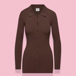 Aritzia Women's Brown Button Down Bodycon Dress